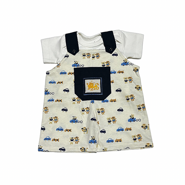 Conjunto Macacão Com Estampa de Carros Boneca Bebe Reborn - 55Cm
