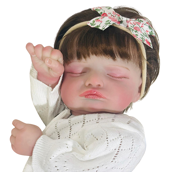 Boneca Bebe Reborn Corpo de tecido Any Roupinha Branca - 48cm