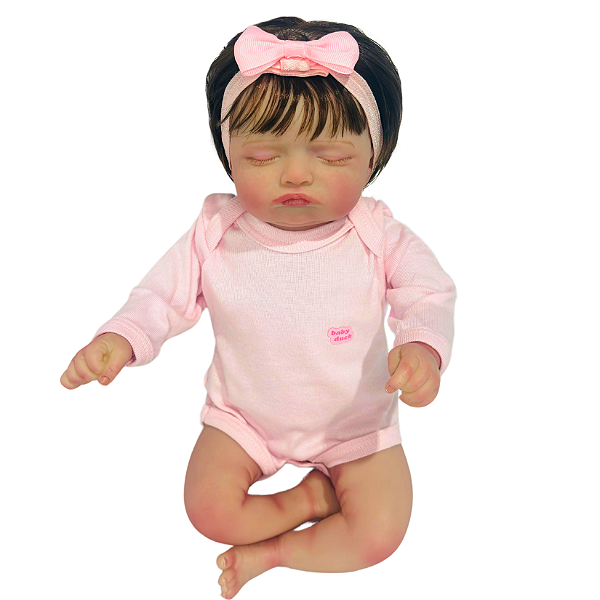 Boneca Bebe Reborn Corpo de tecido Any Roupinha Rosa - 48cm