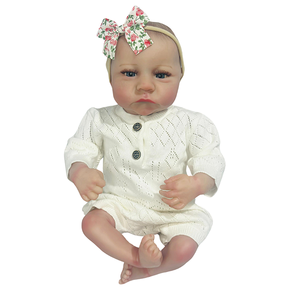 Boneca Bebe Reborn Corpo de tecido Nina Roupinha Branca - 48cm