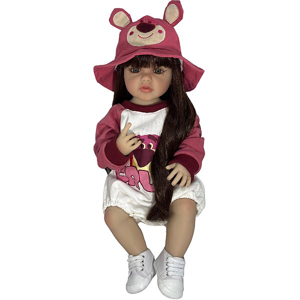 Boneca Bebe Reborn Corpo de Silicone Aurora com Chapéu - 55cm