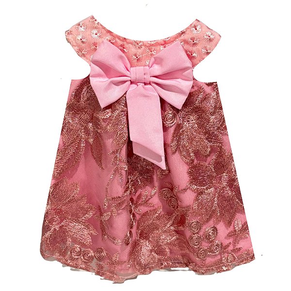 Vestido Rosa Com Bordado Boneca Bebe Reborn - 55Cm