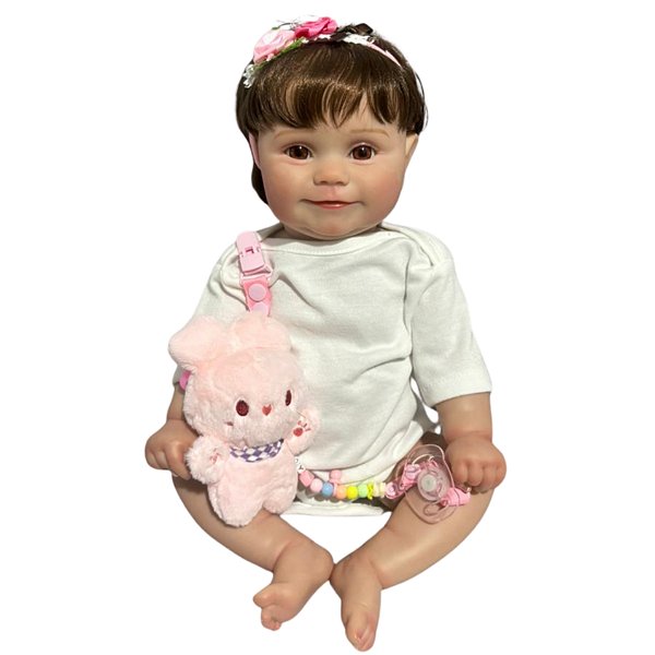 Boneca Bebe Reborn Corpo de Silicone Helena com Cabelo Castanho - 55cm