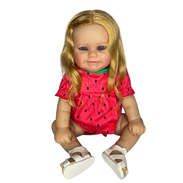 Boneca Bebe Reborn Corpo de Silicone Helena com Roupinha de Melancia - 55cm