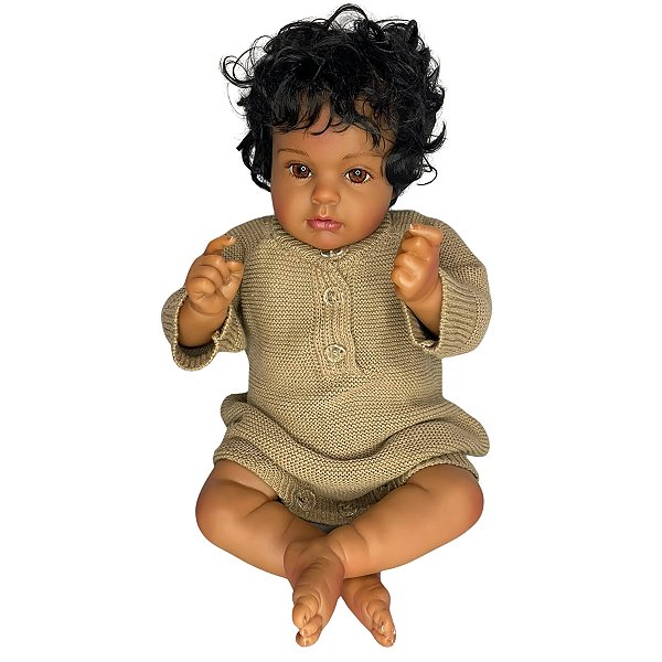 Boneco Bebe Reborn Corpo de tecido Enzo Roupinha Marrom - 48cm