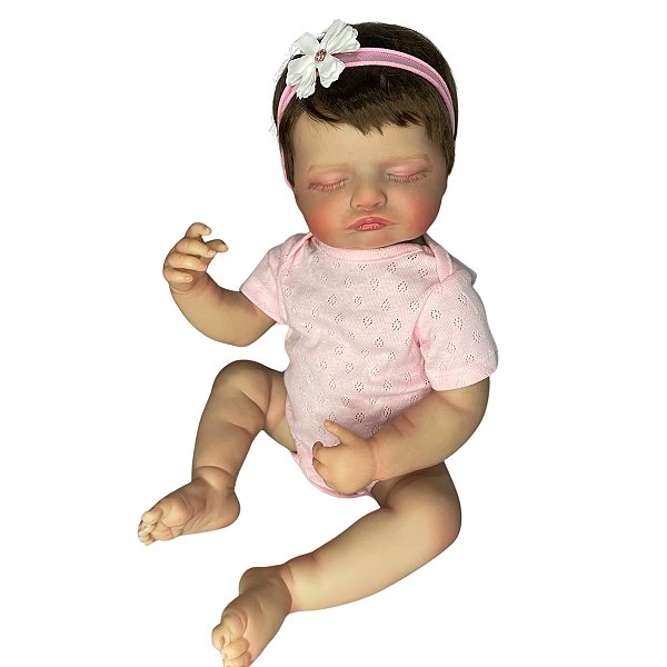 Boneca Bebe Reborn Corpo de Silicone Any Roupa Rosa - 55cm