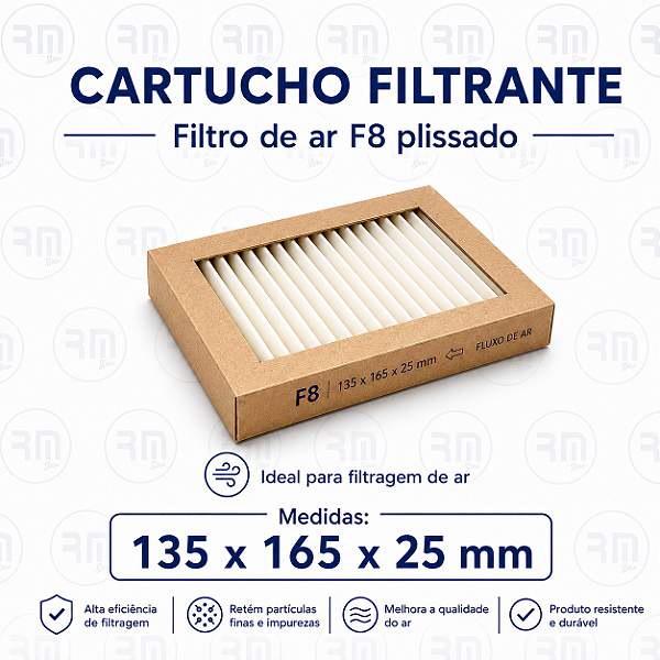 Filtro Cartucho fino F8 plissado 135 X 165 X 25 mm