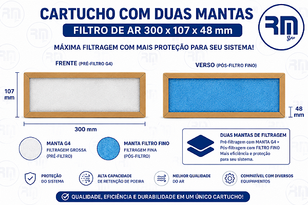 Filtro Cartucho 300 X 107 X 48mm MANTA G4 + manta fina FFEO