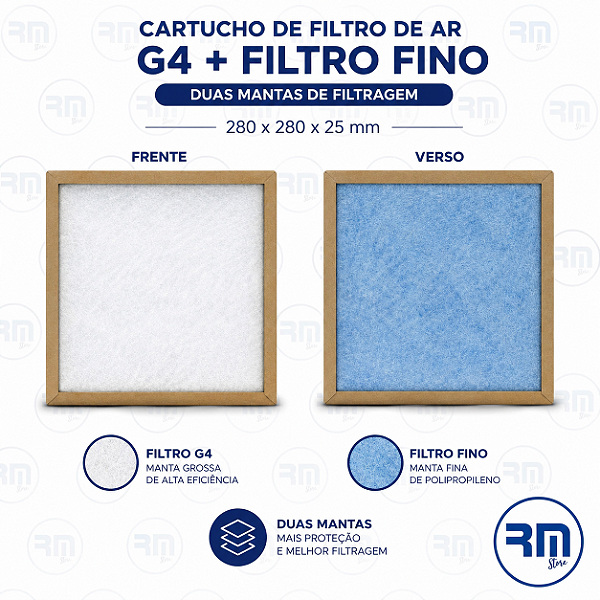 Filtro Cartucho 280 X 280 X 25mm MANTA G4 + manta fina FFEO