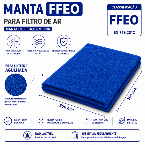 Manta filtrante fina FFEO 350 x 350 mm (pacote com 10 mantas na cor azul)