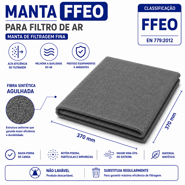 Manta filtrante fina FFEO 370 x 370 mm (pacote com 5 mantas na cor cinza)