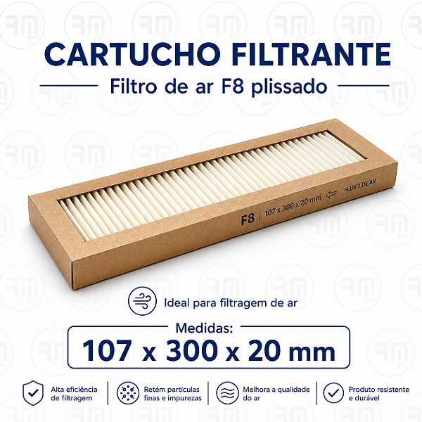 Filtro Cartucho fino F8 plissado 107 X 300 X 20 mm