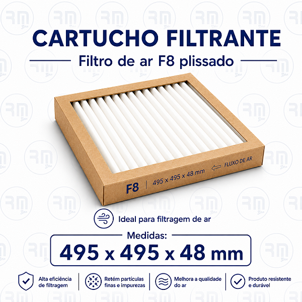 Filtro Cartucho fino F8 plissado 495 X 495 X 48 mm