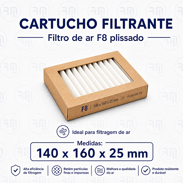 Filtro Cartucho fino F8 plissado 140 X 160 X 25 mm