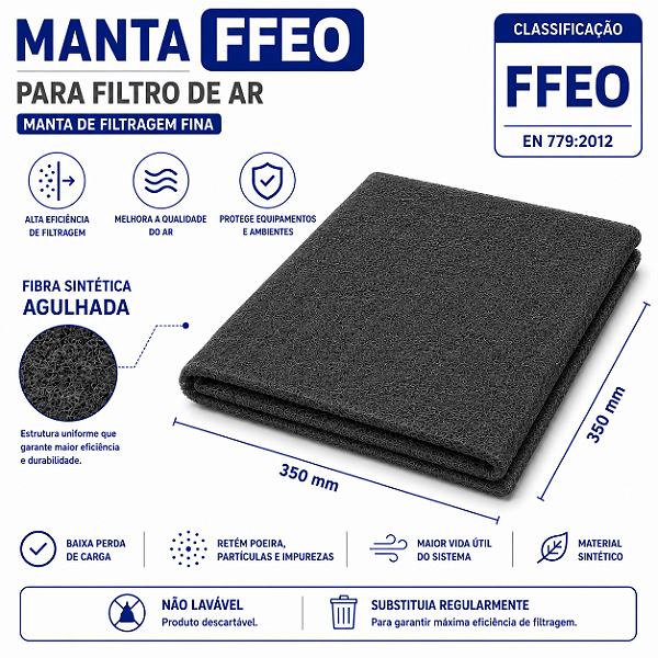 Manta filtrante fina FFEO 350 X 350 mm (pacote com 10 mantas na cor cinza)