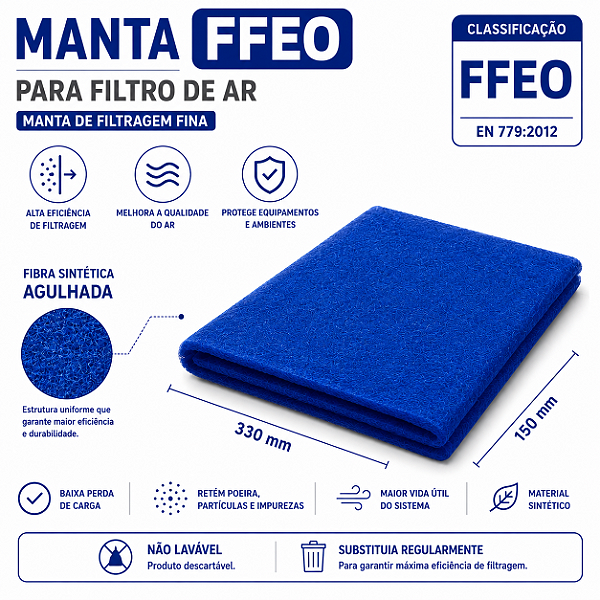 Manta filtrante fina FFEO 330 x 150 mm (pacote com 10 mantas na cor azul)