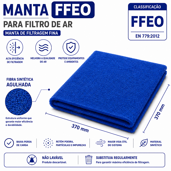 Manta filtrante fina FFEO 370 x 370 mm (pacote com 5 mantas na cor azul)