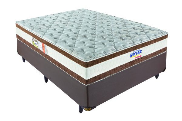 Conjunto box Queen 1,58x1,98 (Colchão Ortomax D45/D75 Biflex + Base Box df premium bipartida)