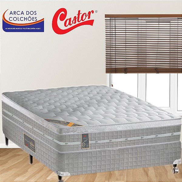 Conjunto Box Casal Premium Gel Pocket One Face Castor+ Base Box Df Premium Casal