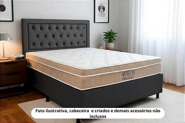Conjunto box casal 1,38x1,88 colchão airtech springpocket ortobom + base box df premium