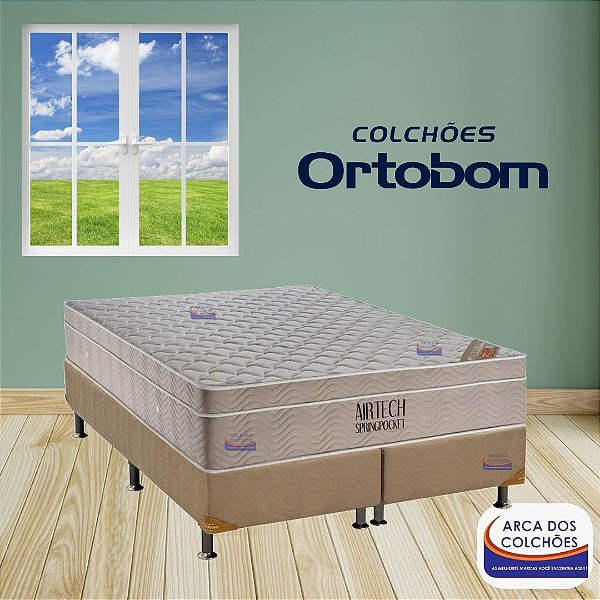 Conjunto Box Queen 1,58X1,98(Colchão Airtech Ortobom + Base box Df premium 158x198x67)