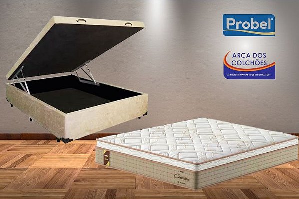 Conjunto box baú Casal 1,38X1,88(Colchão Cameron Probel + Baú DF Premium trad. 46cm)
