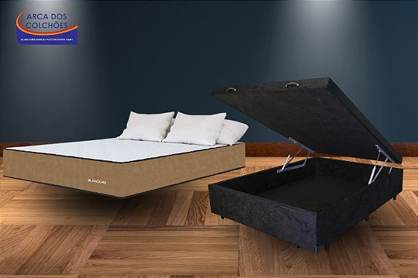 Conjunto box baú Casal 1,38x1,88 (Colchão Ilheus Plumatex + Baú DF Premium tradicional 46cm)