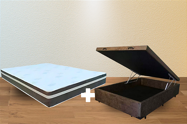 Conjunto box baú casal 1,38x,1,88(Colchão Aquila 2 Montreal + Baú Df Premium trad.46cm)