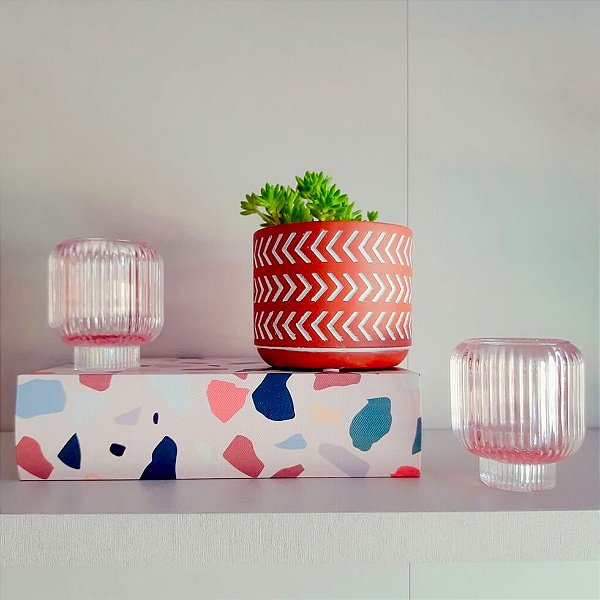 Cachepot Decorativo Mosaico em  Cimento Vermelho ou Azul