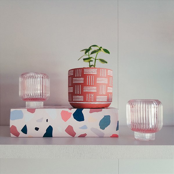 Cachepot Decorativo Mosaico Linhas em Cimento