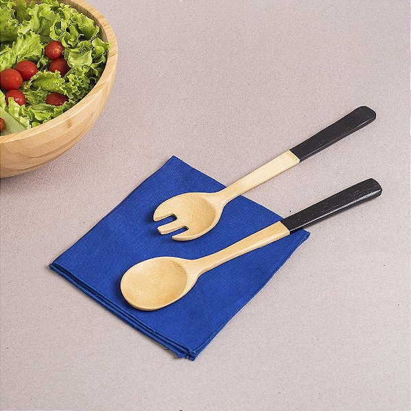Conjunto de Pegadores de Salada de Bambu com Cabo Preto