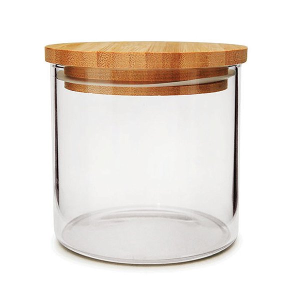 Pote hermético de vidro com tampa de bambu - YOI (450 ML)