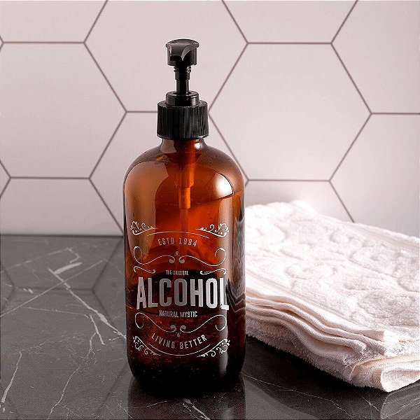 Dispenser Porta Álcool em Gel de Vidro Âmbar - Lyor (490ml)
