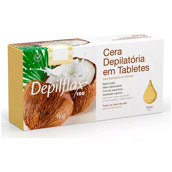 Cera Quente Elastica Depilatória Tabletes Coco Depilflax 1kg