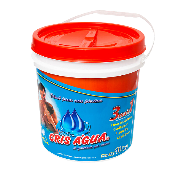 Cloro Granulado em Pó 3 + mais 1 para Piscina Cris Água 10 Kg 51% Cloro Ativo