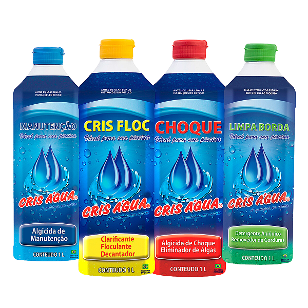 Kit Limpeza 1 Algicida de Choque + 1 Algicida de Manutenção + 1 Clarificante + 1 Limpa Borda Cris Água 1 litro