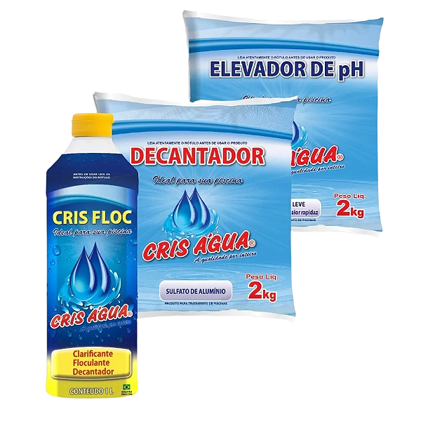 Kit Piscina 1 Barrilha 2kg + 1 Sulfato Aluminio kg + 1 Clarificante 1 litro Cris Água