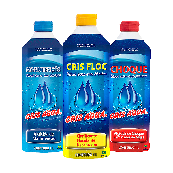Kit Piscina 1 Algicida de Choque + 1 Algicida de Manutenção + 1 Clarificante Crisfloc Cris Água 1 litro