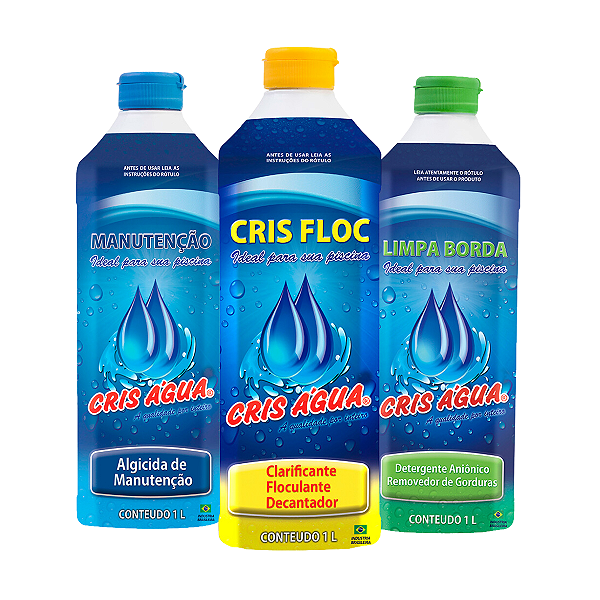 Kit Limpeza 1 Limpa Borda + 1 Algicida de Manutenção + 1 Clarificante Crisfloc Cris Água 1 litro