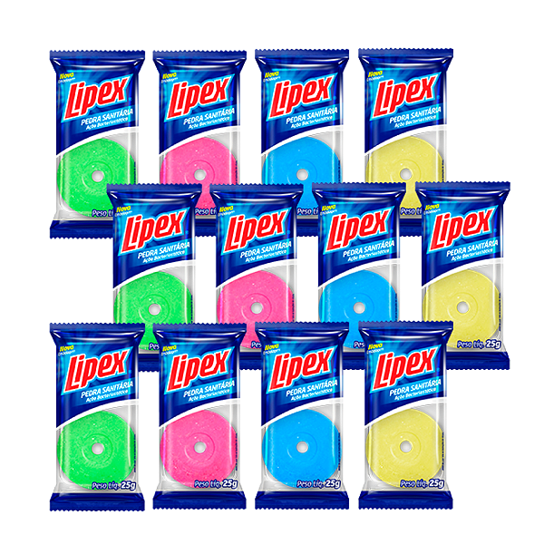 Cartela c/ 12 Pedra Sanitária Banheiro de 25g - Lipex 4 Aromas Sortidos Desodor