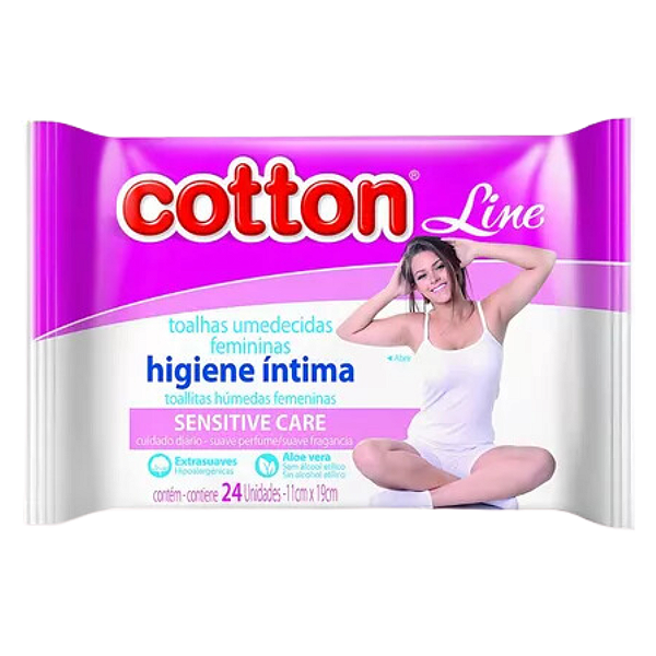 Toalha Lenço Umedecido Feminino Higiene Intima 24 un. Cotton Line