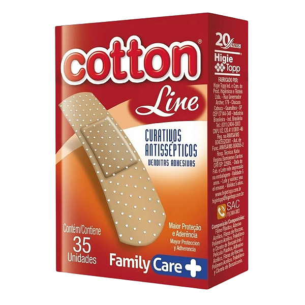Curativos Antissépticos Adesivos Cotton Line 35 Un Cor Bege