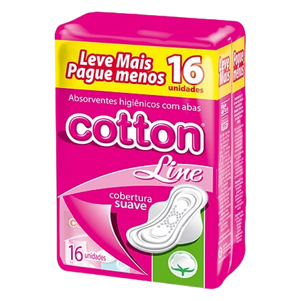 Absorvente Cotton Line Higienico Cobertura Suave Com Aba 16 unidades