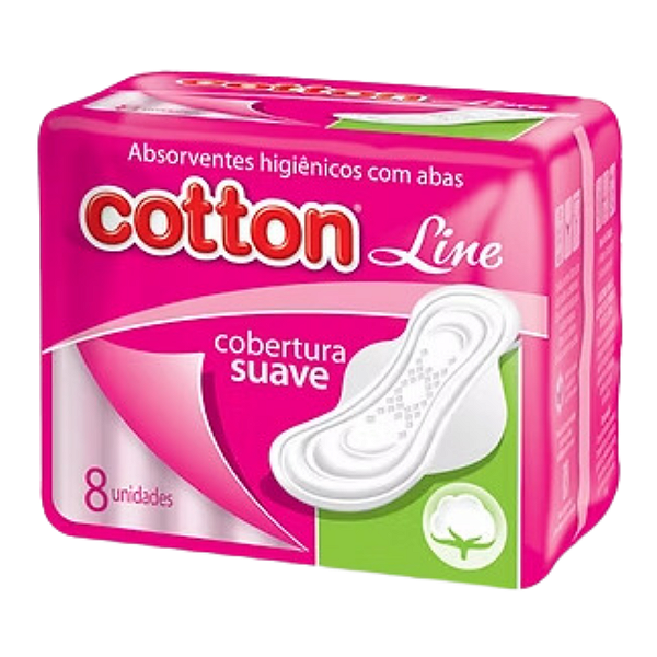 Absorvente Cotton Line Higienico Cobertura Suave Com Aba 8 unidades