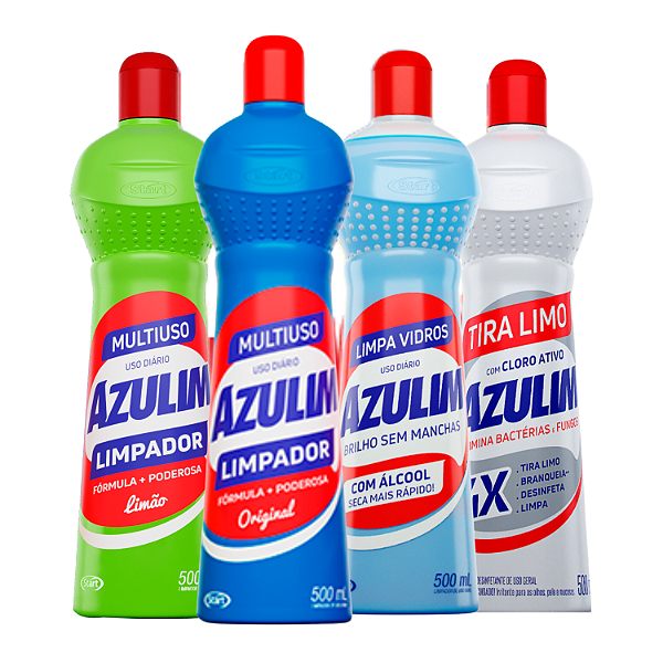 Kit Limpeza Economico Azulim 2 Multiuso + 1 Limpa Vidro + 1 Tira Limo