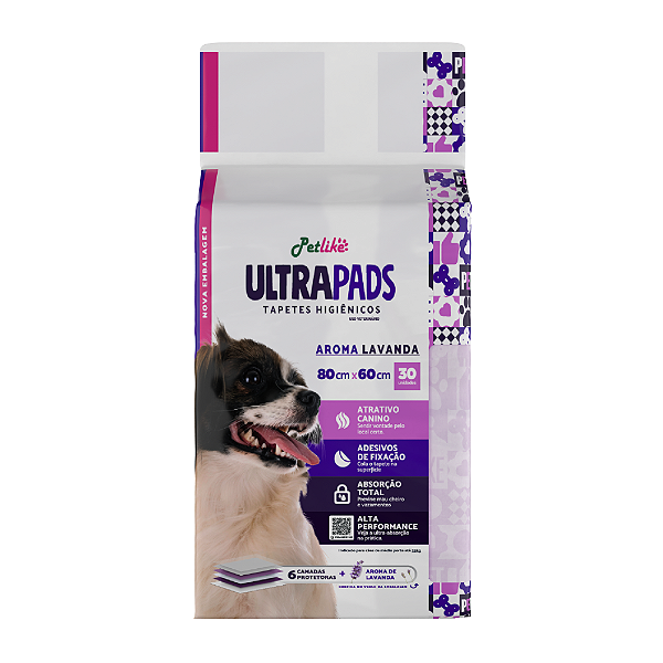 Petlike Tapete Higiênico Para Cães Ultra Pads Lavanda 80cm X 60cm Com 30 Unidades