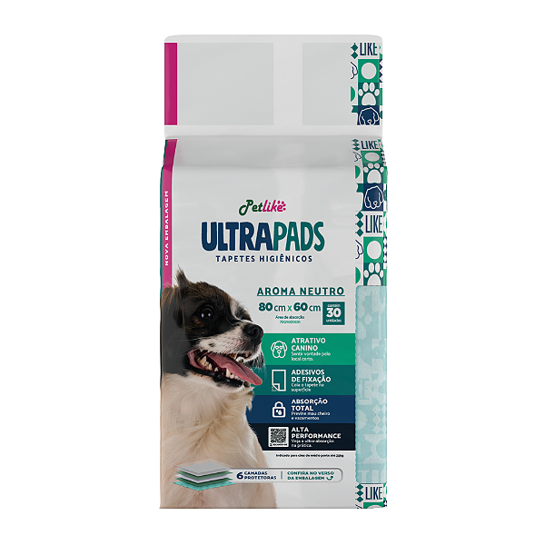 Petlike Tapete Higiênico Para Cães Ultra Pads Neutro 80cm X 60cm Com 30 Unidades