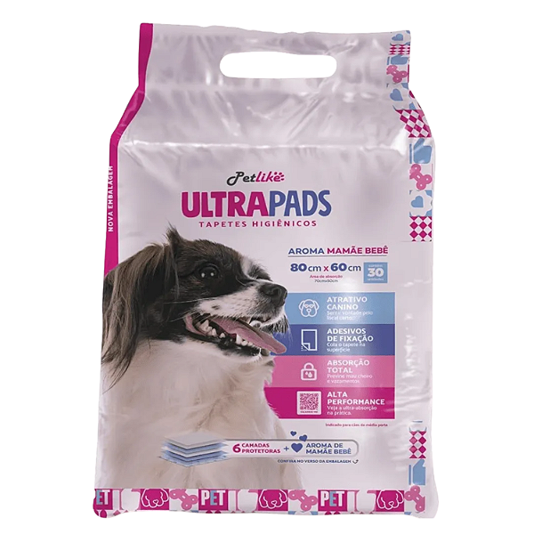Petlike Tapete Higiênico Para Cães Ultra Pads Aroma Bebê 80cm X 60cm Com 30 Unidades
