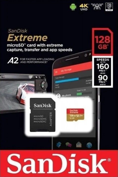 SanDisk 128GB Extreme Classe 10 UHS-I U3 A2 160MB/s- Lacrado