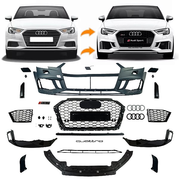 Kit Parachoque Rs3 Para Audi A3 E S3 2017-2020 Com Grade